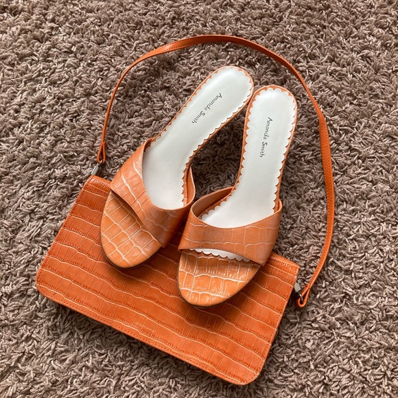Amanda Smith Shoes - Orange Croc heels + matching purse set